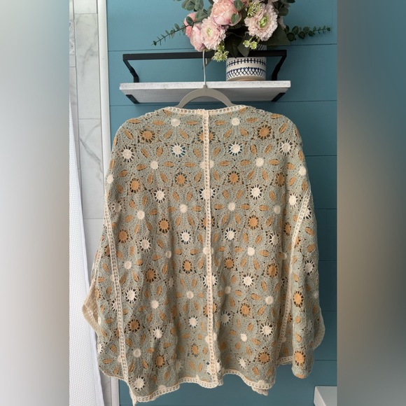 POL Daisy Crochet Floral Dolman Sleeve Cardigan Boho Open Front One Size - Picture 6 of 11